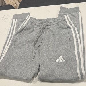 Adidas mens Light Gray Joggers with White Stripes
